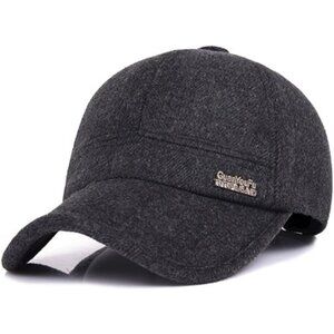 🆕 Men Black Baseball Cap Winter Warm Wool Tweed Peaked Fold Earmuff Jacket Hat